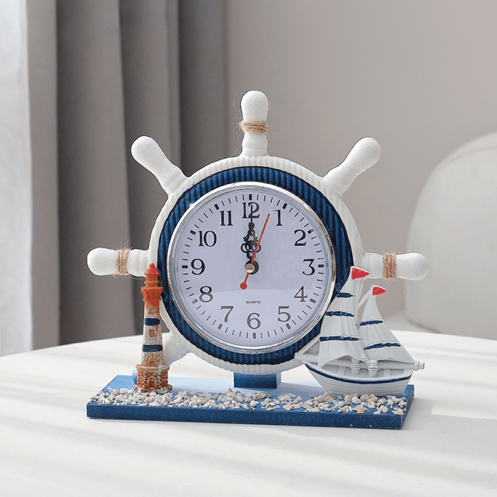 MediterraneanStyle Nautical Silent Tabletop Clock Wooden Clock Boat