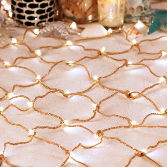 Mediterranean Style Photo Hanging Wall Dcor, Lighting Fish Net 59x30 with 126 LEDs and Multifunction Remote for Picture Organizer, Nautical Wedding, Fishing Party, Night Light