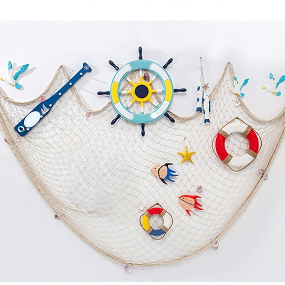 Mediterranean Style Rope Fishing Net Decoration Nautical Wall Decor for Living Room,Bedroom,Party DIY Photo Display 15x11x2.5cm White Blue Beige