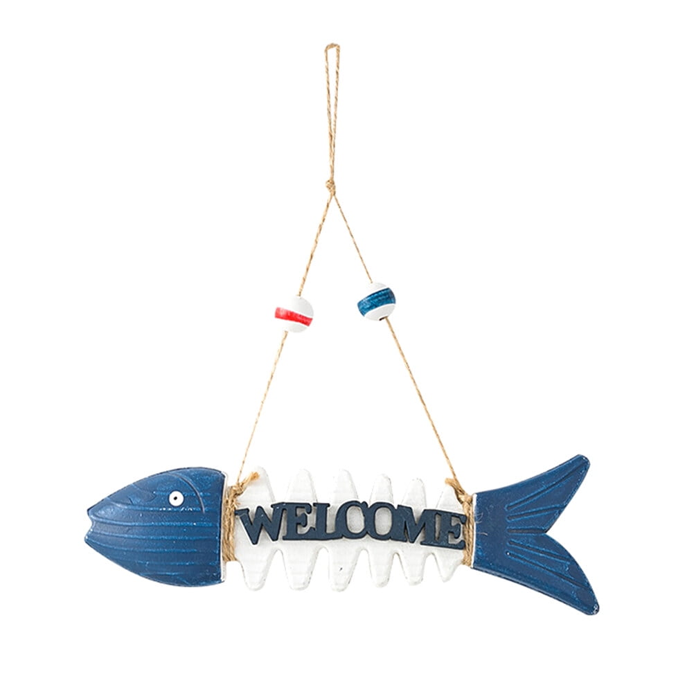 Mediterranean Style Wall Plaques Wooden Fishbone Sign Hanging