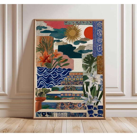 Mediterranean Sun Boho Tile Collage Poster Unframed Paper Print