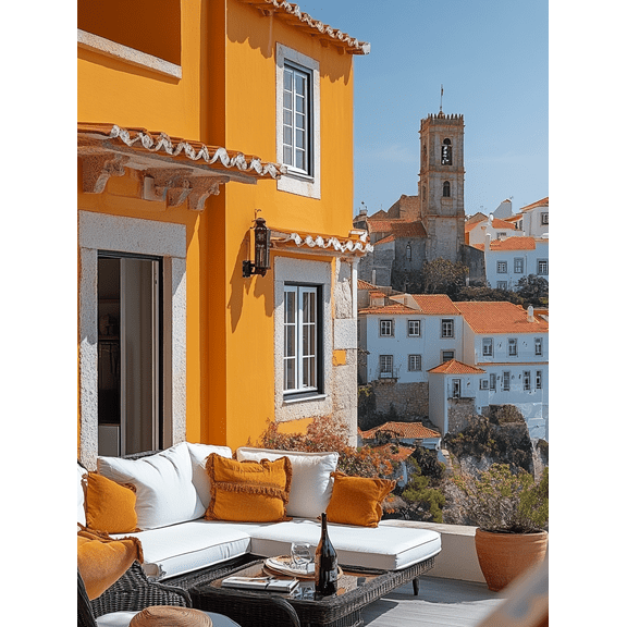 Mediterranean Terrace View Canvas Prints/Decorative Paintings Suitable for Living Roomand Outdoor Spaces Decoration.