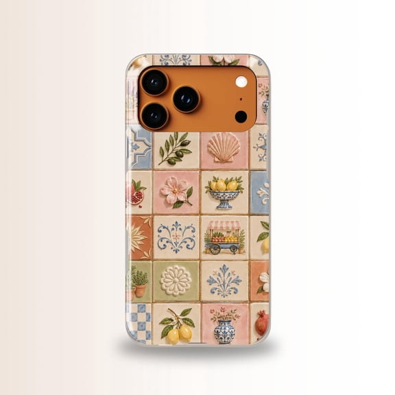 Mediterranean Tile Art Vintage Floral Fruit Design Phone Case 17 11 12 13 14 15 17 Pro Max