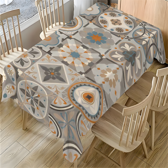 Mediterranean Tile Design Rectangle Tablecloth 55x77.1 inches - Bohemian Style for Dining Table, Desk, Party, Outdoor Use