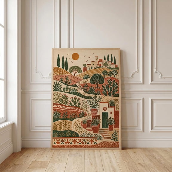 Mediterranean Tuscan Village Folk Art, Unframed Paper Poster 8x10in