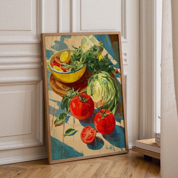 Mediterranean Vegetable Tomato Kitchen Italian Food Artwork Rustic Culinary Decor Modern Farmhouse, Unframed Poster