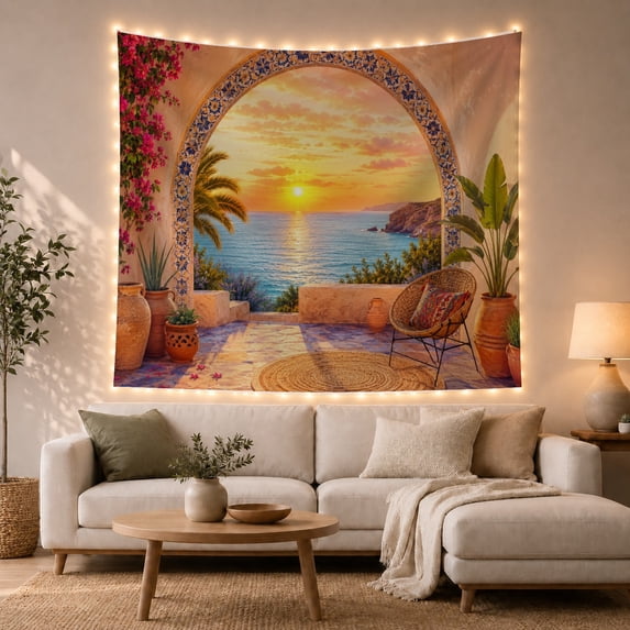 Mediterranean Viewed Through With Ornate Archway Arch Framed, Mystical Fantasy for Space Lovers, Galaxy Room Decor, Mother's Day Gift, Tapestry Wall Hanging for Bedroom and Dorm