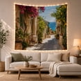 thumbnail image 1 of Mediterranean Village Alleyway with Sea View, Serene Coastal for Travel Lovers, Mediterranean Decor Art, Housewarming Gift, Tapestry Wall Hanging for Living Room and Bedroom, 1 of 7