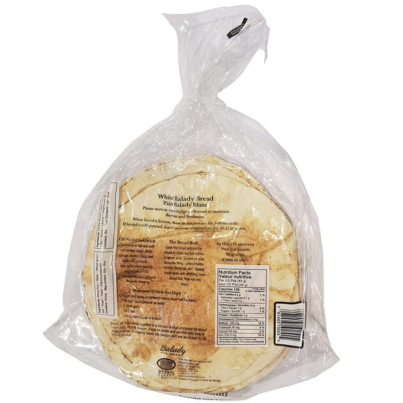 Mediterranean White Pita Bread 10" 525g, 4 bags, 6 bread each