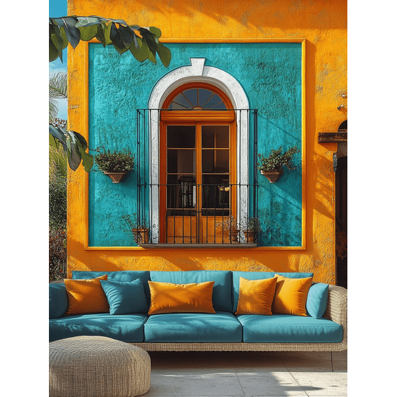 Mediterranean Window Canvas Wall ArtPerfect for Living Room Balcony Patio and Office Decor.