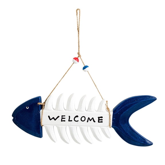 Mediterranean Wooden Fishbone Welcome Sign With Rustic Paint Hanging Rope And Vintage Design For Nautical Wall Decor Bathroom And Beach Theme Home 11.0X4.1X0.2In