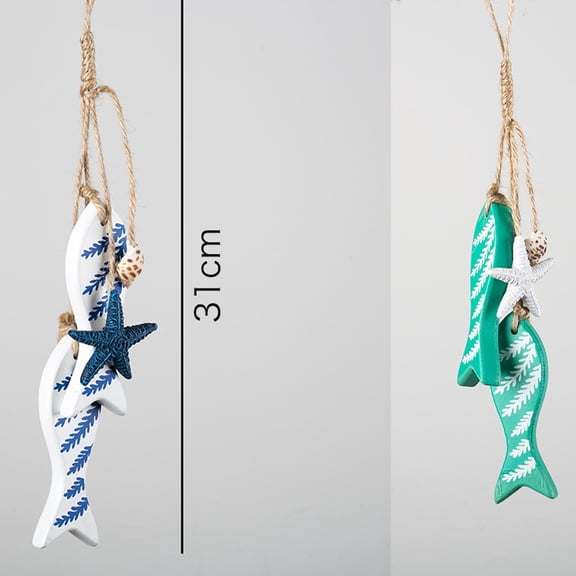Mediterranean Wooden Ship Anchor Nautical Wall Hanging with Wooden Fish Ocean Theme Decorative Pendant for Seaside Villa, Beach Cottage,Style B