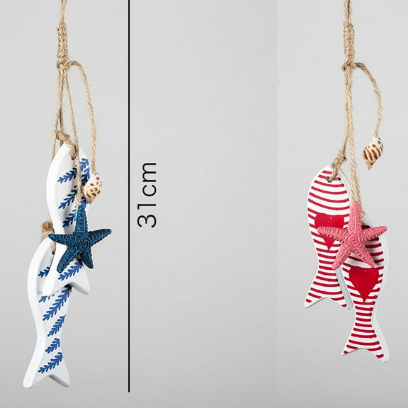 Mediterranean Wooden Ship Anchor Nautical Wall Hanging with Wooden Fish Ocean Theme Decorative Pendant for Seaside Villa, Beach Cottage,Style F