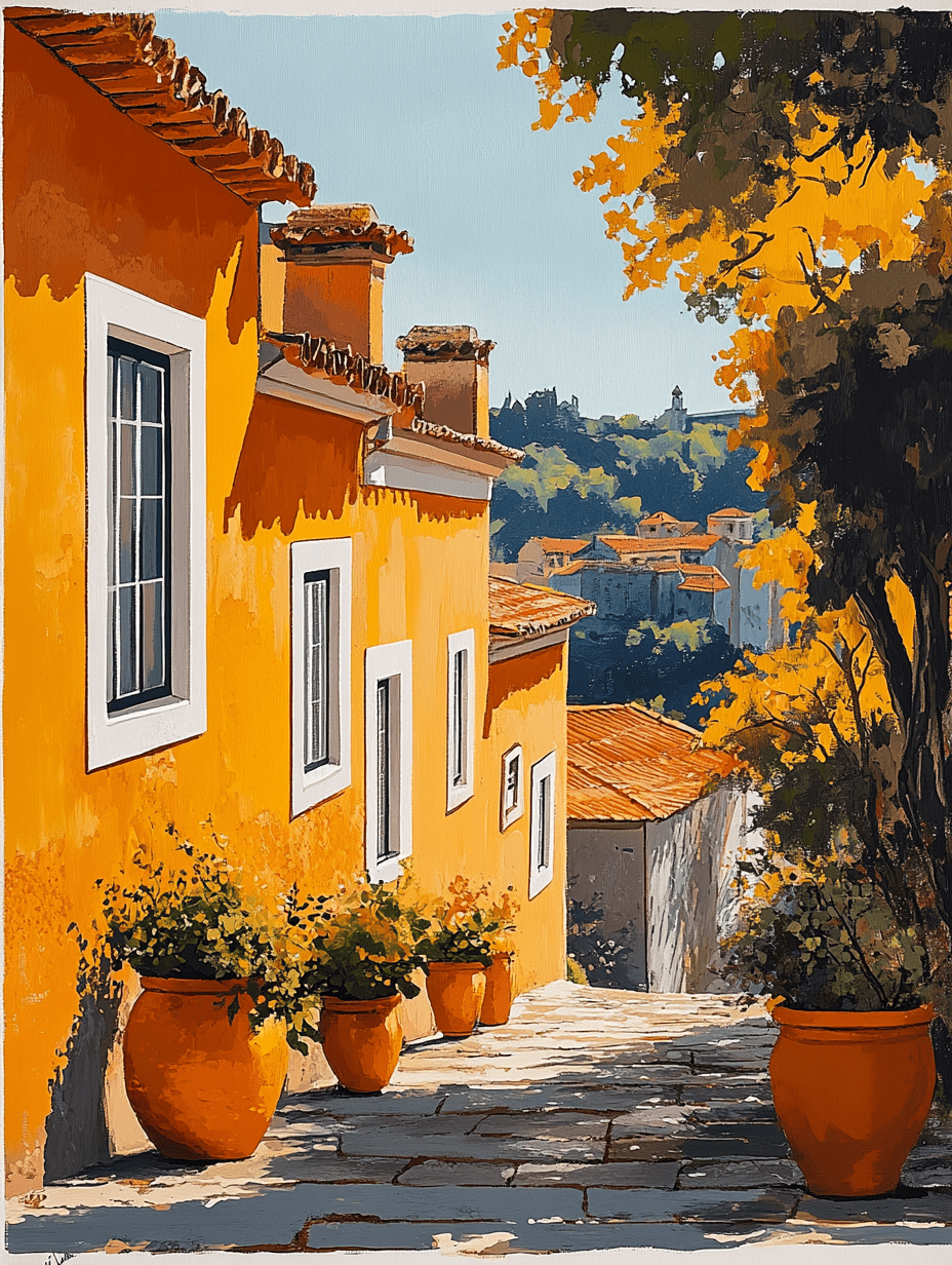 Mediterranean Yellow House Wall Art Canvas Painting Suitable for Living Room BedroomKitchen and Office Decoration.