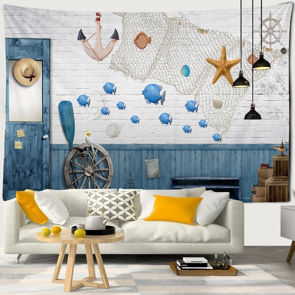 Curated visual reference: Gallery Detail: Mediterranean Style Beach Ocean Navigation Tapestry Wall Hanging Hippie
