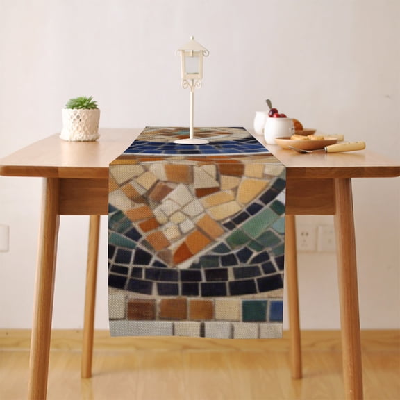 Mediterranean style mosaic Around (2) Table Runner, Seasonal Fall Winter Kitchen Dining Table Decoration for Home Party Decor 13 x 48 Inch