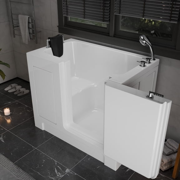 Meditub Collection 27 in. L x 47 in. W Right Side Drain Soaker Jetted Bathtub in White with Fast Filling Faucet Set