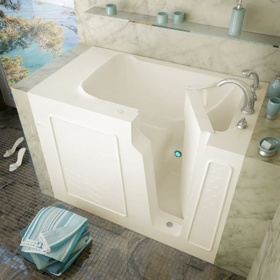 Meditub 2952Rs 52" Fiberglass Soaking Walk In Tub For Alcove Installations - Off White