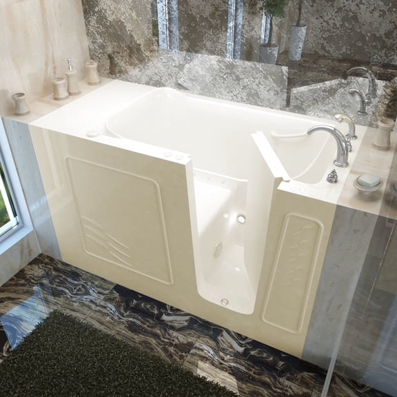 Meditub 3060Wira 60" Fiberglass Air Walk In Tub For Alcove Installations - Off White