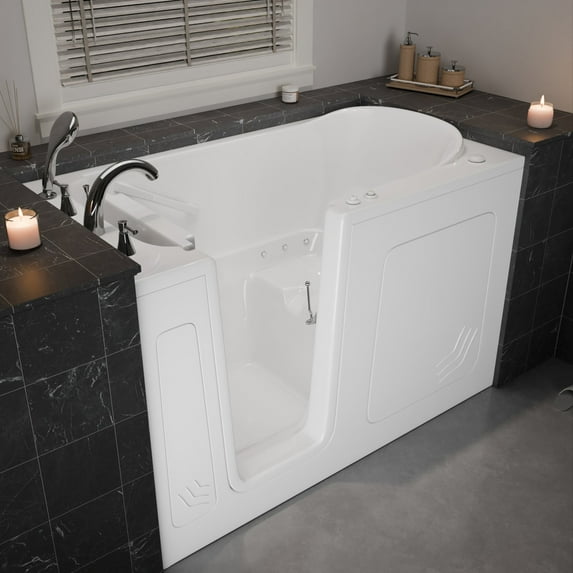 Meditub Collection 32 in. L x 60 in. W Left Side Drain Air Jetted Bathtub in White with Aroma and Chroma Therapy