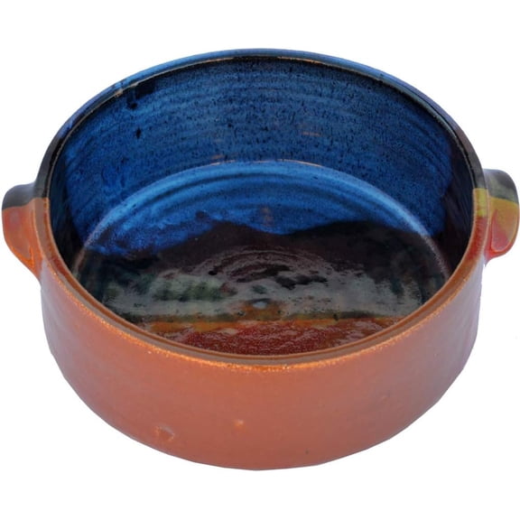 Medium 1 Quart Baker in Azulscape Glaze - Handcrafted Stoneware Baking Dish Oven and Table - Microwavable Cookware - Round Deep Bakeware for Casseroles, Pies, Cakes, Bread & More