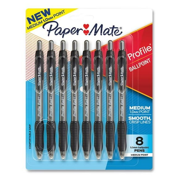 Medium 1 mm Profile Retractable Ballpoint Pen, Translucent Black - Pack of 8