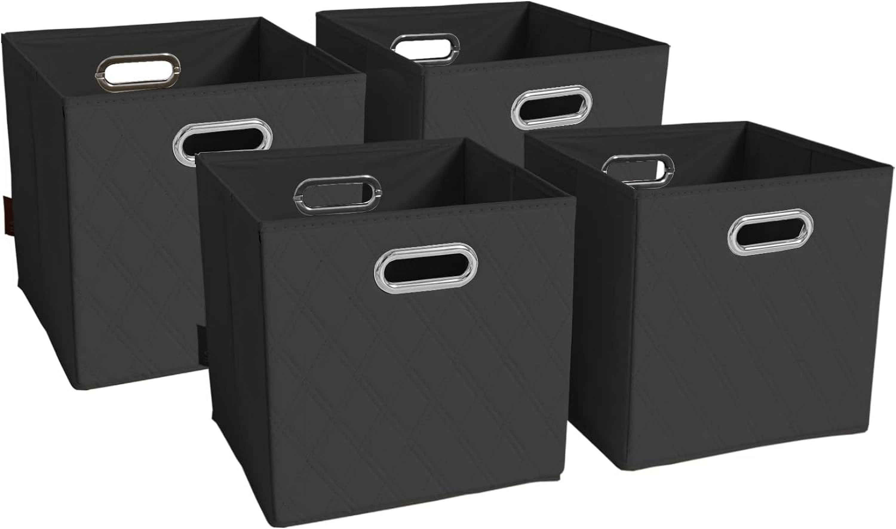 Medium 12inch Black Foldable Patterned Faux Leather Storage Cube Bins