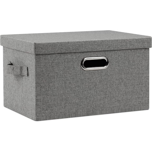 Medium 15" 21 Quart Collapsible Stackable Storage Bins with Lids, 1 Pack Gray Foldable Fabric Closet Storage Boxes with Lids, 4 Handles Heavy-duty Linen Cube Baskets for Bedroom
