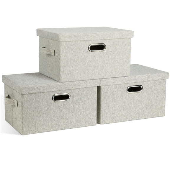Medium 15" 21 Quart Collapsible Stackable Storage Bins With Lids 3 Packs Beige Foldable Fabric Closet Boxes Heavy-duty Linen Cube Baskets Container For Bedroom Office (15 X 11 8)