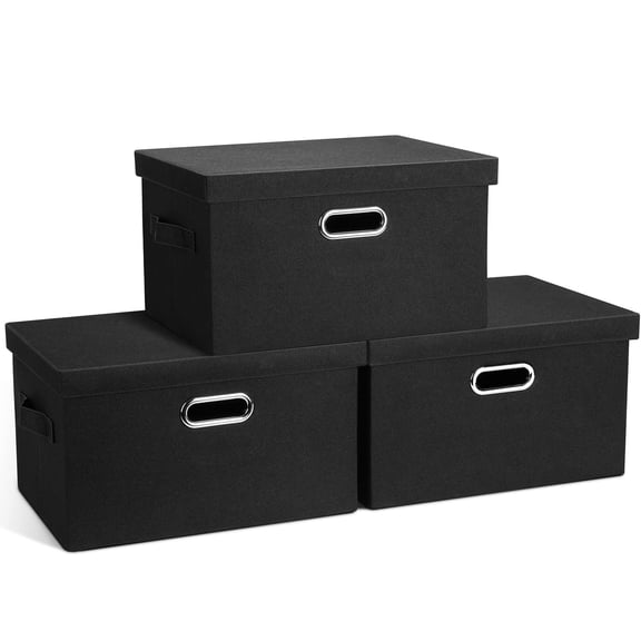 Medium 15" 21 Quart Collapsible Stackable Storage Bins With Lids 3 Packs Black Foldable Fabric Closet Boxes Heavy-duty Lidded Linen Cube Basket Container Organizer And For Bedroom
