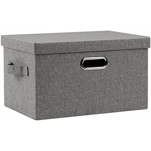 Medium 15" 21 Quart Collapsible Stackable Storage Bins with Lids, 1 Pack Gray Foldable Fabric Closet Storage Boxes with Lids, 4 Handles Heavy-duty Linen Cube Baskets for Bedroom