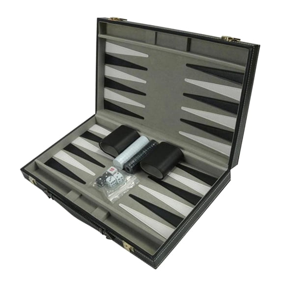 Medium 15 Inch Collapsible Chess Board Backgammon Set PU Leather Case Classic with Playing Pieces