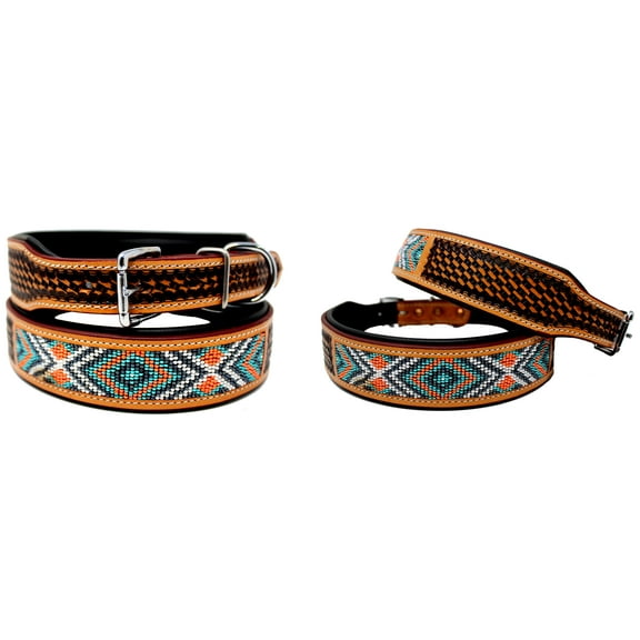 Medium 17''- 21'' Dog Puppy Collar Genuine Cow Leather Padded Canine  60117