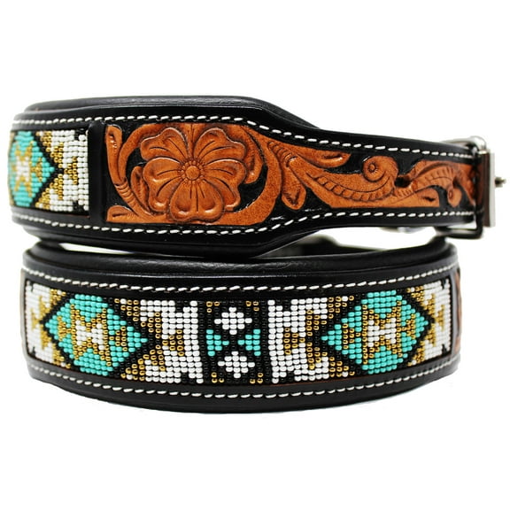 Medium 17''- 21'' Dog Puppy Collar Genuine Cow Leather Padded Canine  60149