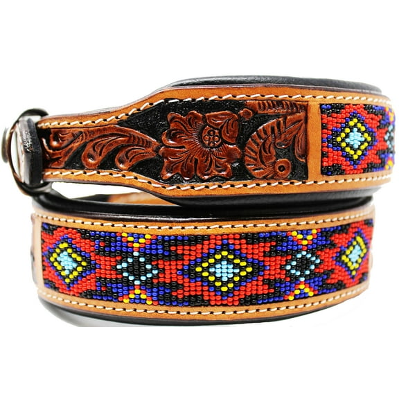 Medium 17''- 21'' Dog Puppy Collar Genuine Cow Leather Padded Canine  60155