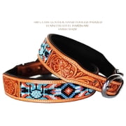 Medium 17-21 Full-Grain Genuine Padded Leather Beaded Dog Puppy Collar 6044