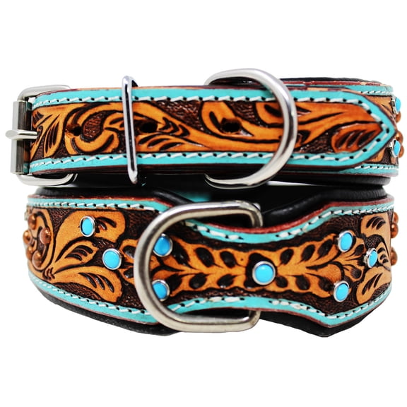 Medium 17''- 21'' Soft Genuine Leather  Padded Dog Puppy Collar  60161