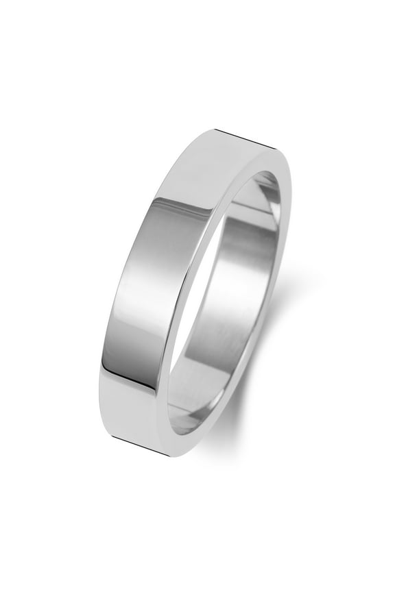 Medium 18k White Gold 4mm Flat Men/Women Wedding Band/Ring