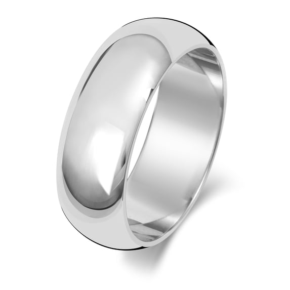 Medium 18k White Gold 7mm D Shape Men/Women Wedding Band/Ring