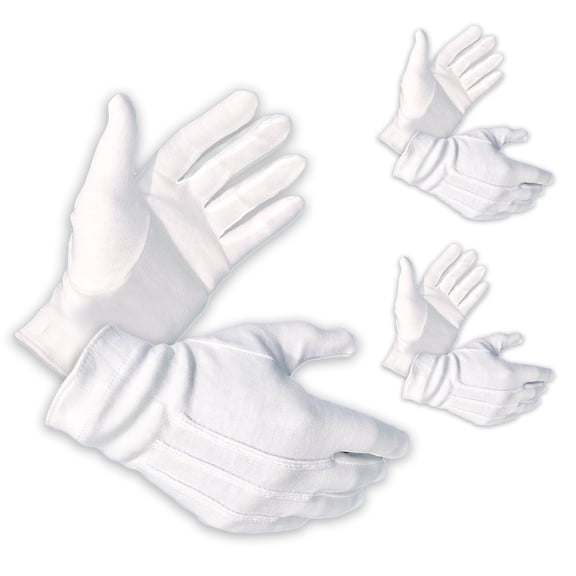 Medium - 3 Pairs Gloves Legend 100% Cotton White Parade Formal Attire Gloves