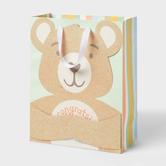 Medium 'Congrats We Can Bearly Wait' Bear Hug Baby Shower Gift Bag Colorful - Spritz