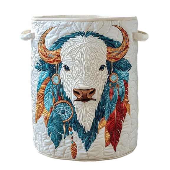 Medium 3D Quilted Round Laundry Basket – Sturdy Fabric Storage Bin for Bedroom & Bathroom Use (Size M, Pattern F)