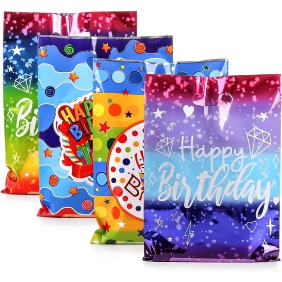 FIZZPOP Medium(6.7 * 9.8inch) Happy Birthday Party Favor Bags 40 Pcs, Plastic Goodie Bags Bulk for Kids Baby Girls & Boys