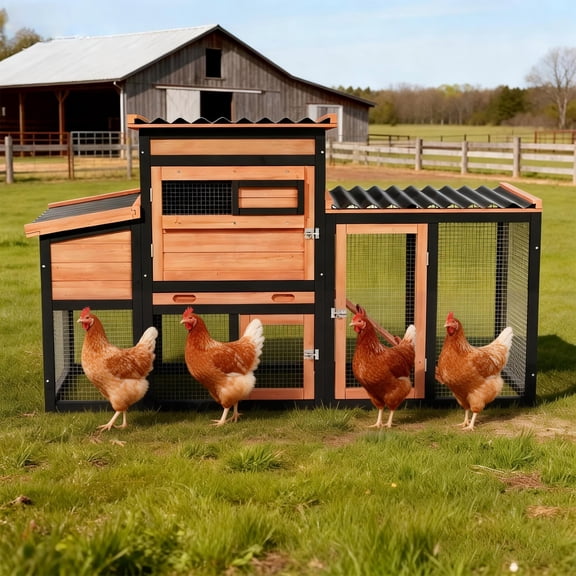 Medium 60.7'' Wooden Hen House with Weatherproof Openable Roof and Sliding Window,Orange with Black