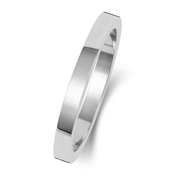 Medium 9k White Gold 2mm Flat Men/Women Wedding Band/Ring