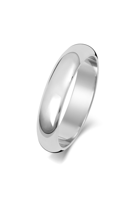 Medium 9k White Gold 4mm D Shape Men/Women Wedding Band/Ring