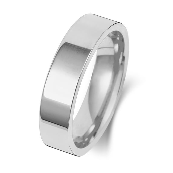 Medium 9k White Gold 5mm Flat Court Comfort Men/Women Wedding Band/Ring