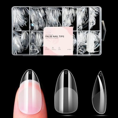 Medium Almond Gel  Tips, 240 count Pre Etched Clear  Nails Tips Almond Shape, 12 Sizes Half Matte Full Cover Clear Press  Nails for  Extension,  for Diy at