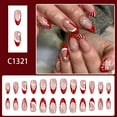 thumbnail image 1 of Medium Almond Glossy Press On Nails 2025 Christmas - Red Stripes, Santa Hat & Snowflake Design - 24Pcs False Nails, 1 of 1