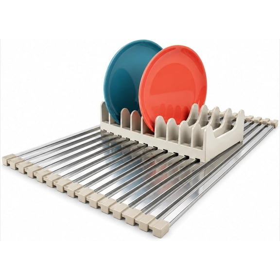 Medium Aluminum Roll Up Dish Drying Rack (17" x 13") - Fits Sinks up to 16 Inches, Heavy Duty Square Bar